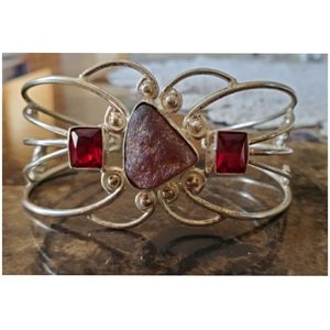Unique Genuine Garnet Cuff Bracelet